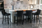 A&A Furniture,Contemporary Velvet Upholstered Wing-Back Barstools with Button Tufted Decoration and Wooden Legs, and Chrome Nailhead Trim, Leisure Style Bar Chairs,Bar stools,Set of 2 (Black),SW1824BK - Grand Goldman Shop