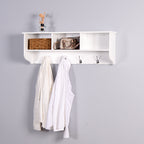 White Entryway Wall Mounted Coat Rack with 4 Dual Hooks Living Room Wooden Storage Shelf - Grand Goldman Shop