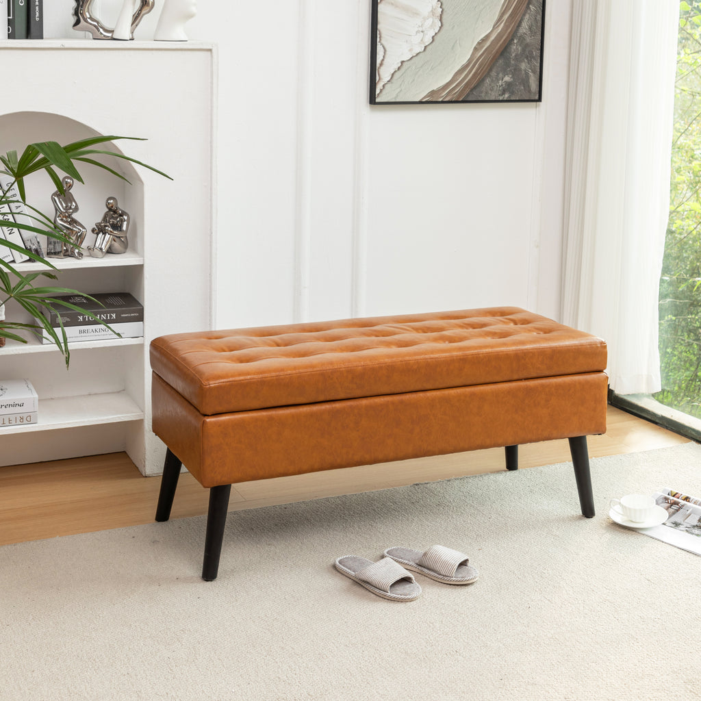 Storage Bench with Storage Bench for Bedroom End of Bed Bench Foot of Bed Bench Entryway Bench Storage Ottoman Bench 43.3' W x 17.7' Brown Leather Bench - Grand Goldman Shop