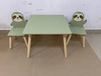 Kids Table and Chair Set with 2 Cute Sloth Chairs, Wooden Toddler Activity Table, Cute Animal Design Play & Study Set for Pla