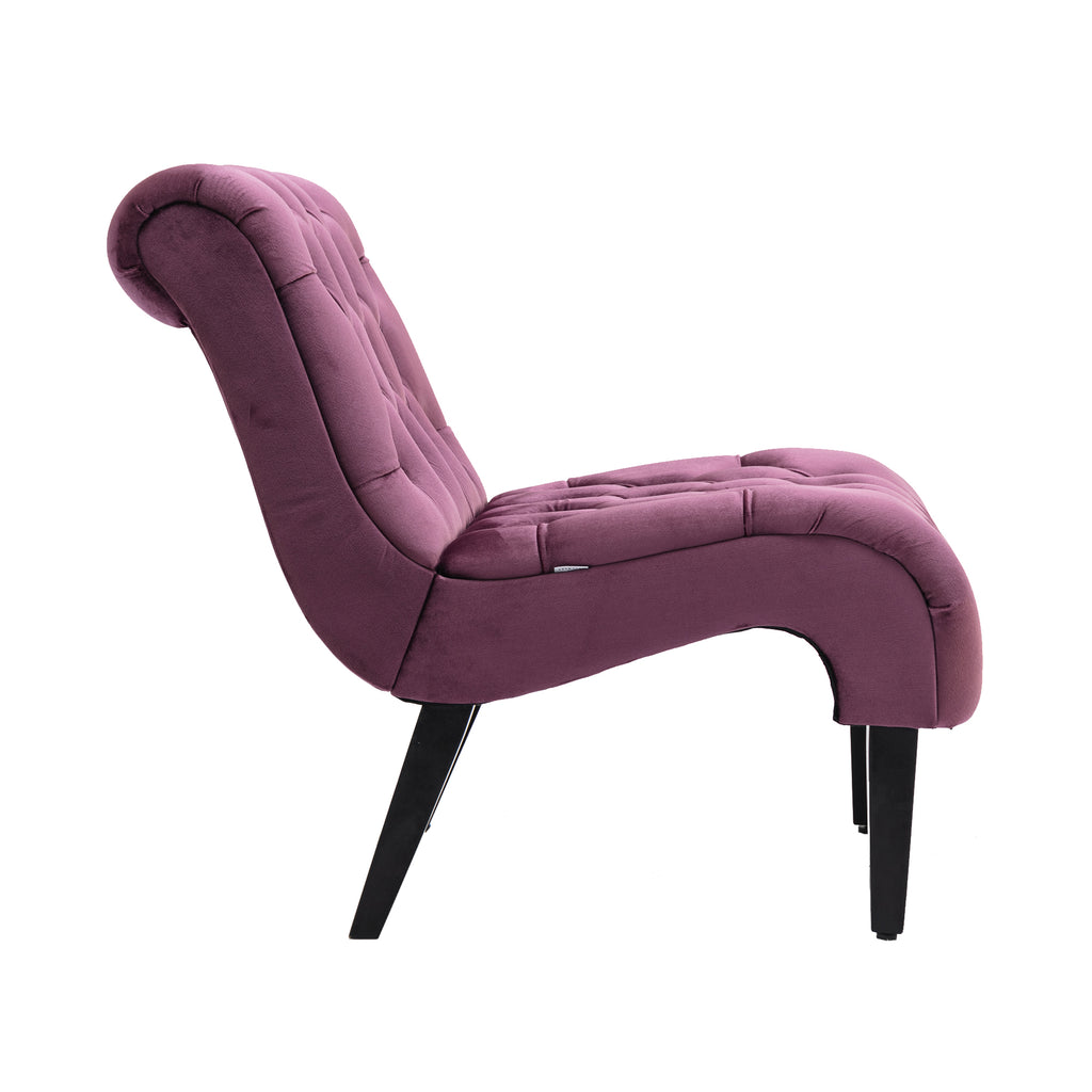 COOLMORE Modern Velvet Armless Accent Living Room Chair / Leisure Chair,Upholstered Fabric Button Comfortable Chair with Wooden Legs for Bedroom, Living Room, Office (Purple Velvet) - Grand Goldman Shop