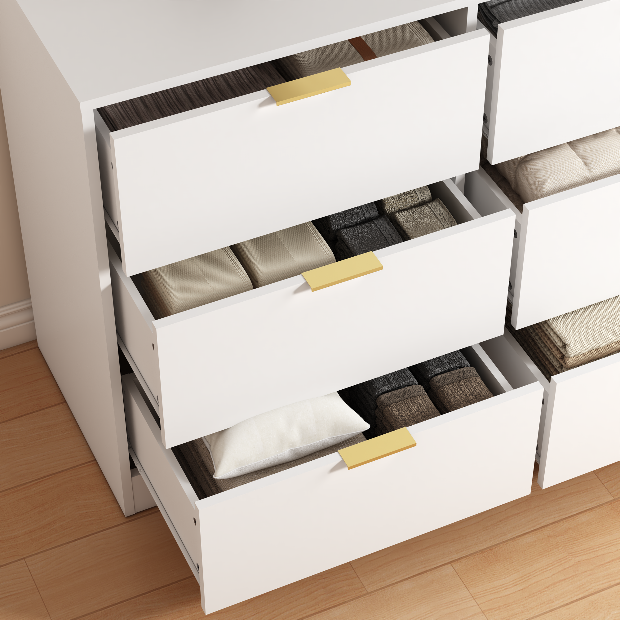 White 9 Drawer Dresser, 63' Large Deep Chest of Drawers, Wooden Dresser Storage Cabinet with 9 Drawers for Bedroom, Long Dressers for Living Room, Hallway - Grand Goldman Shop