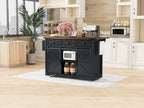 K&K 53.7' Farmhouse Kitchen Island with Power Outlet, 2 Sliding Barn Door Kitchen Storage Island with Drop Leaf, Spice Rack Rolling Kitchen Cart on Wheels, for Home, Kitchen and Dining Room, Black - Grand Goldman Shop