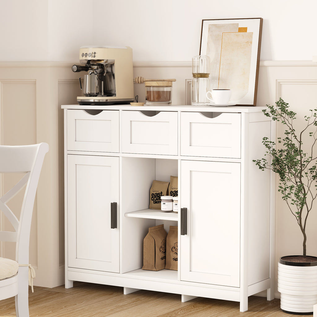 White Wooden Floor Storage Cabinets with Drawers and Shelves, Accent Cabinet for Home Decor - Grand Goldman Shop
