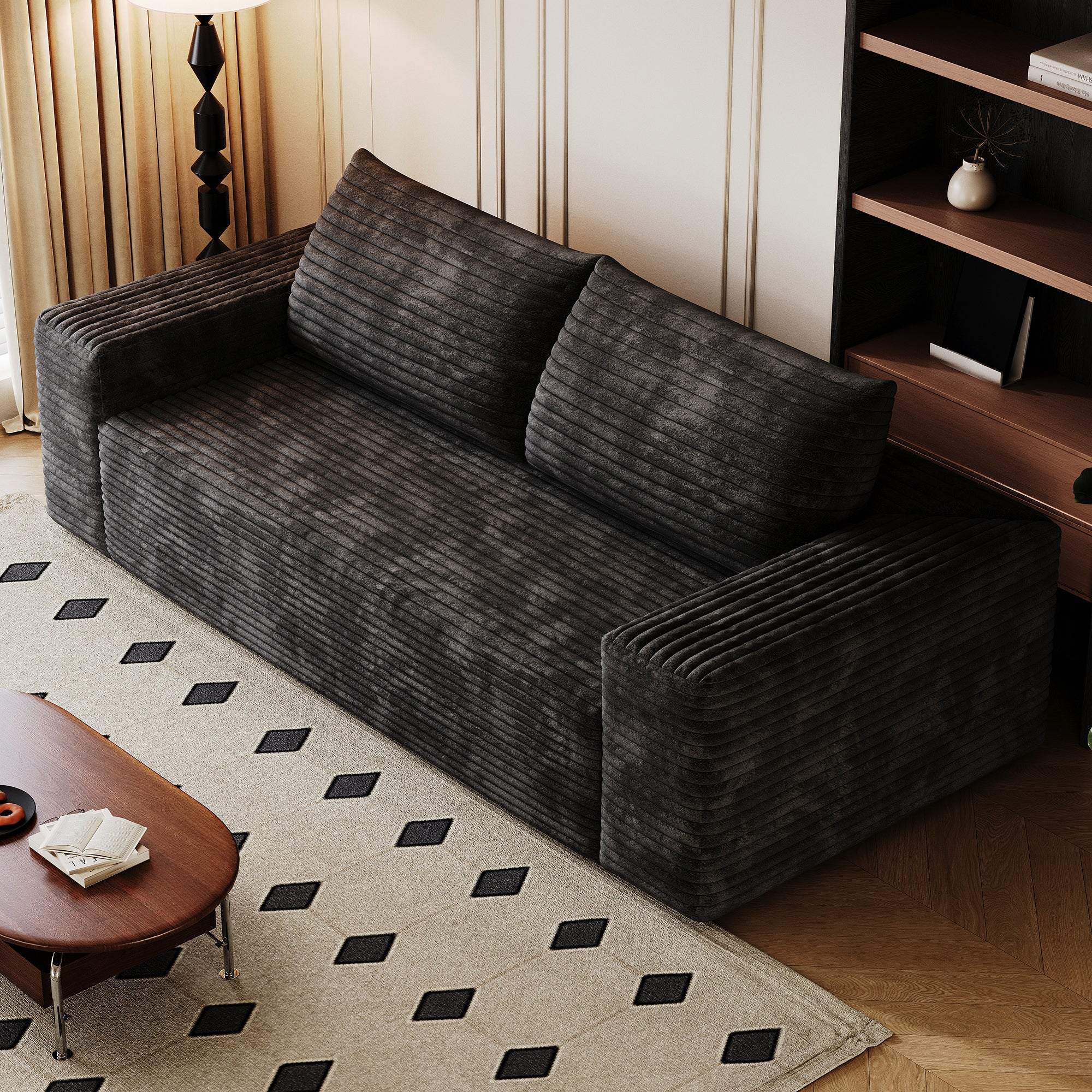 71' 3Setaser Sofa,Corduroy Fabric,Deep Seat Couches,Comfy Loveseat Sofa,No Assembly,1pcs for Living room, Bedroom,Conference room ,Apartment,Black - Grand Goldman Shop