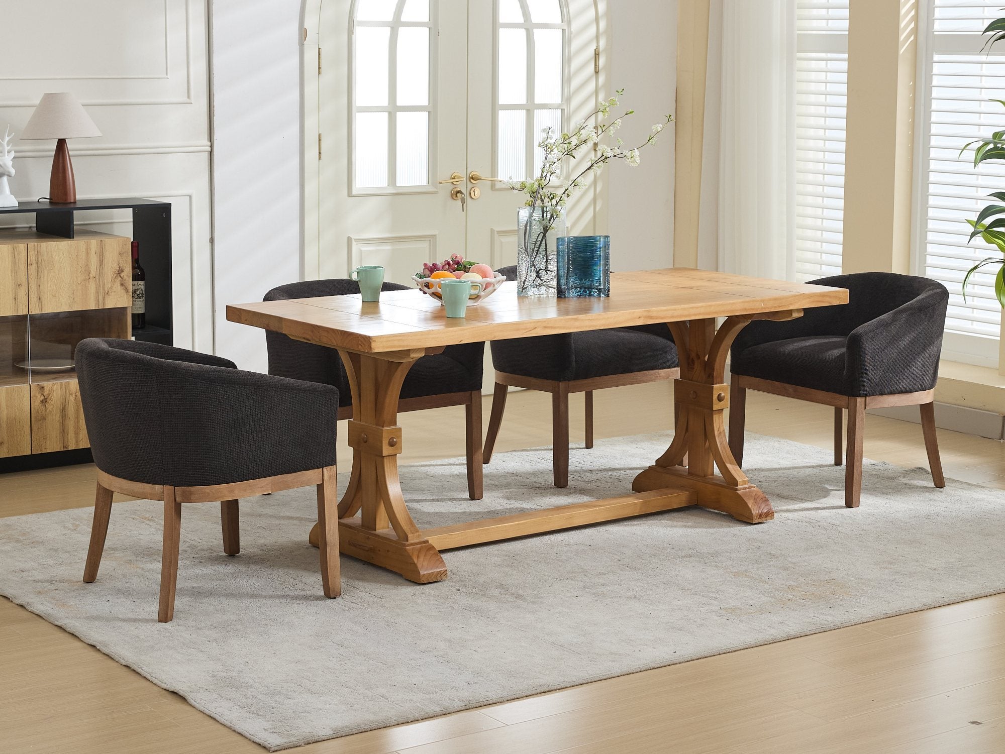 Mid Century Modern Upholstered Barrel Dining Chairs with Arms,Farmhouse Linen Kitchen & Dining Room Chairs with Natural Hardwood Frame, 19' W Accent Chairs,Single Pack,Charcoal Gray,SW1891BK - Grand Goldman Shop