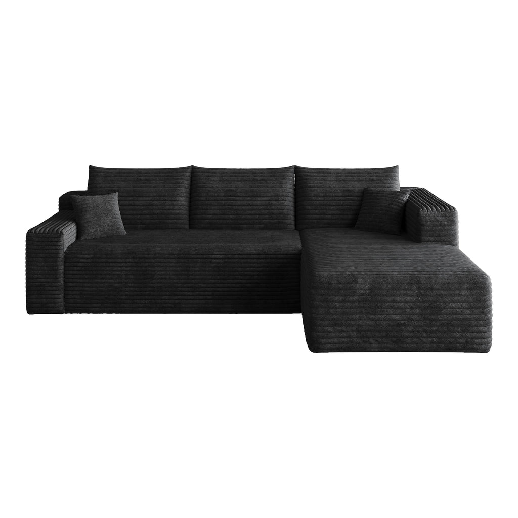 95' Cloud Sectional Sofa,Modern Minimalist Upholstered Couches, Comfort U Shaped Sofa for Living Room,Deep Seat Corner Couch,No Assembly Required,Black (Plush Corduroy Fabric) - Grand Goldman Shop