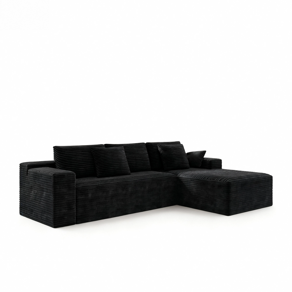 104.3*68.9'Modular sectional sofa seat,Upholstered compressed couch for living room,Bedroom,Apartment,No assembly required,2PC free combination,Plush corduroy fabric,BLACK - Grand Goldman Shop