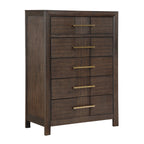 KENZO Modern King 5-Piece Storage Bedroom Set in Walnut Finish with LED Headboard, Bluetooth Speakers, USB Ports, Dresser, Mirror, Nightstand and Chest - Grand Goldman Shop