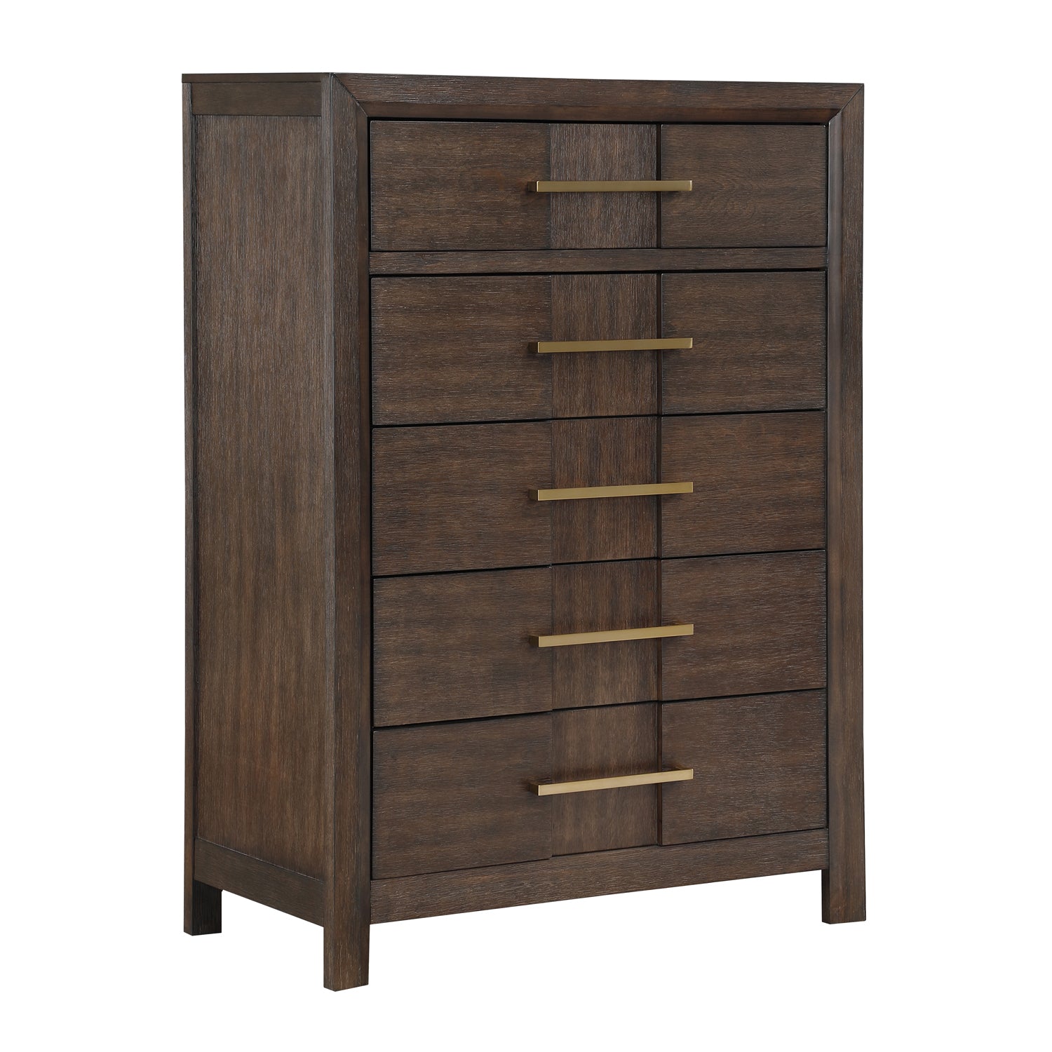 KENZO Modern King 5-Piece Storage Bedroom Set in Walnut Finish with LED Headboard, Bluetooth Speakers, USB Ports, Dresser, Mirror, Nightstand and Chest - Grand Goldman Shop