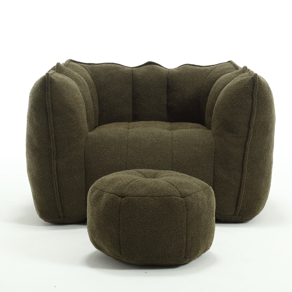 Soft Chenille Bean Bag Chair with High Resilient Foam for Living Room and Bedroom, Comfortable Square Lazy Sofa with Footstool for Adults - Grand Goldman Shop