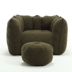 Soft Chenille Bean Bag Chair with High Resilient Foam for Living Room and Bedroom, Comfortable Square Lazy Sofa with Footstool for Adults - Grand Goldman Shop