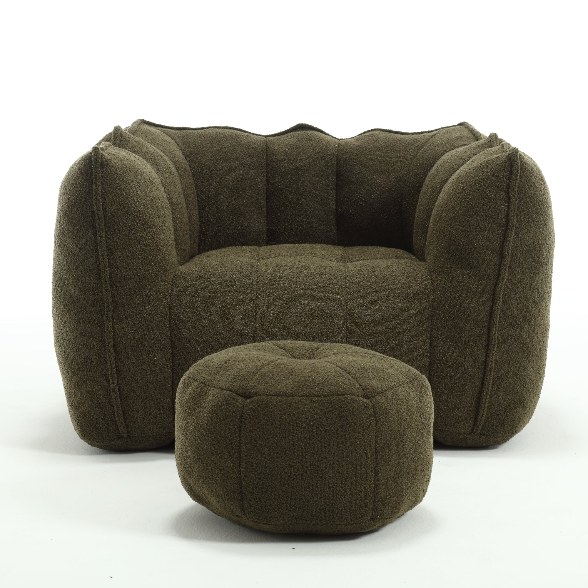 Soft Chenille Bean Bag Chair with High Resilient Foam for Living Room and Bedroom, Comfortable Square Lazy Sofa with Footstool for Adults - Grand Goldman Shop