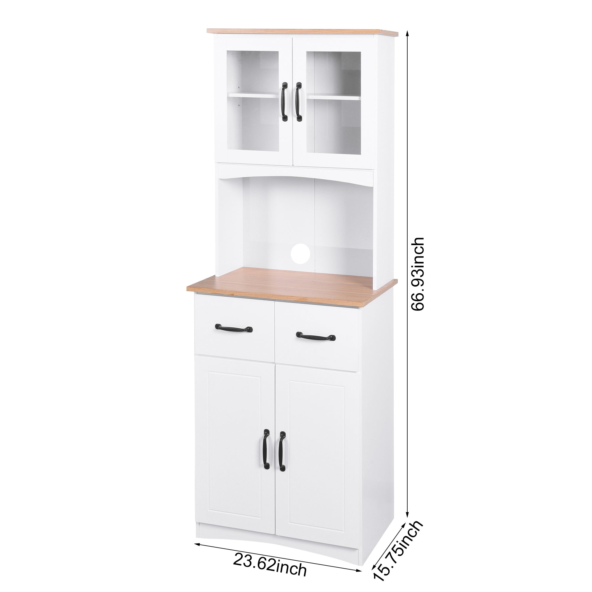 Wooden Kitchen Cabinet White Pantry Room Storage Microwave Cabinet with Framed Glass Doors and Drawer - Grand Goldman Shop