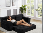 Corduroy Cloud Double Sofa, 2-in-1 Convertible Sofa Bed, Comfortable Boneless Double Sofa, Suitable for Living Room, Apartment, Small Space Black - Grand Goldman Shop