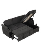 Black Convertible L-shaped Sofa Couch with Storage, Cup Holders, USB Ports, Chenille Fabric, 83.5' - Grand Goldman Shop