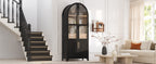 K&K 71' Tall Arched Kitchen Pantry Cabinet with Door Shelves, Farmhouse Kitchen Storage Cabinet with Open & Adjustable Shelves, Hidden Drawer & Glass Door, Cupboard for Kitchen, Dining Room, Black - Grand Goldman Shop