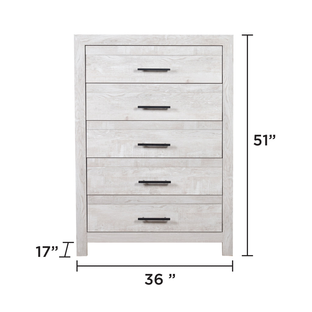 DENVER Modern Full 5PC Bedroom Set Made with Wood in Natural Finish, Full Size Bed & Storage Furniture - Grand Goldman Shop