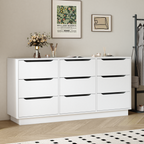 9 Drawer Dresser for Bedroom with Deep Drawers, Large Floor Wood Dressers & Chest of Drawers , Modern White Long Dressers for Closet Living Room - Grand Goldman Shop