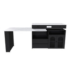 Retro Kitchen Island with Extendable Rotating Table, Black Marble Veneer on MDF, 4 Drawers & Glass Door Cabinets, Built-in Socket, Fits 2-4 People - Grand Goldman Shop
