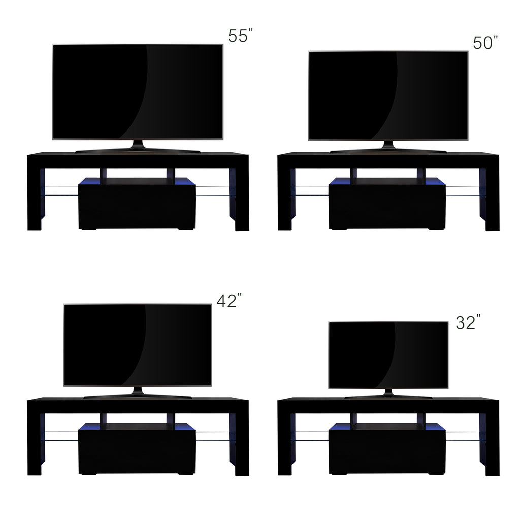 Black TV Stand with LED RGB Lights,Flat Screen TV Cabinet, Gaming Consoles - in Lounge Room, Living Room and Bedroom(Black) - Grand Goldman Shop