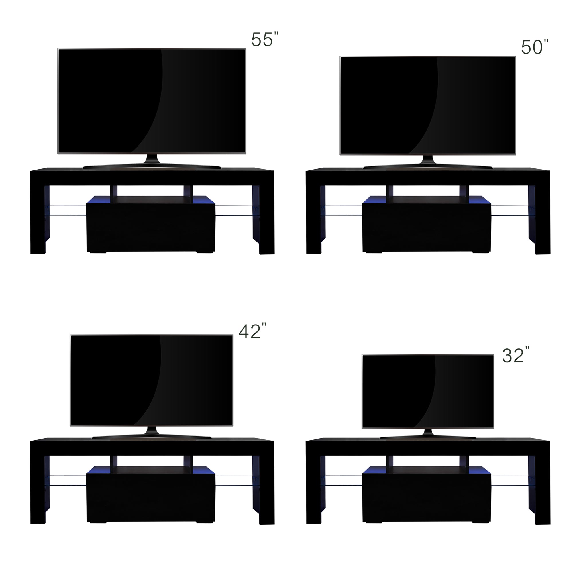 Black TV Stand with LED RGB Lights,Flat Screen TV Cabinet, Gaming Consoles - in Lounge Room, Living Room and Bedroom(Black) - Grand Goldman Shop
