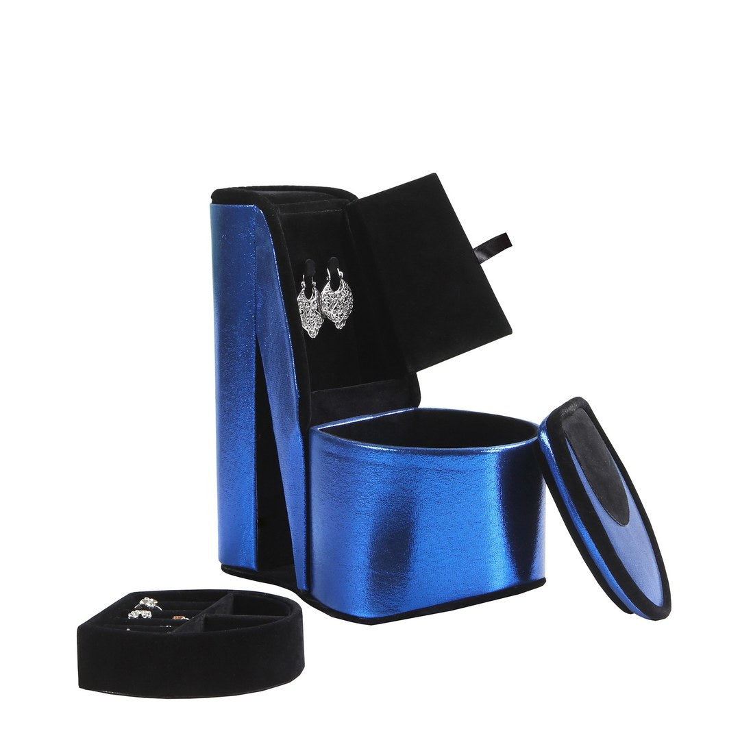 9' Tall Display Jewelry Box with Hidden Storage, High Heel Shoe Design, Blue Velvet - Grand Goldman Shop