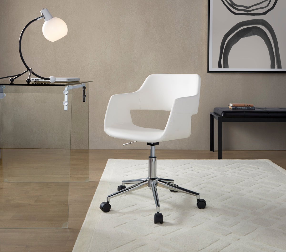 Contemporary Task Chair in Chrome Metal and White Faux Leather | Premium Home Decor - Grand Goldman