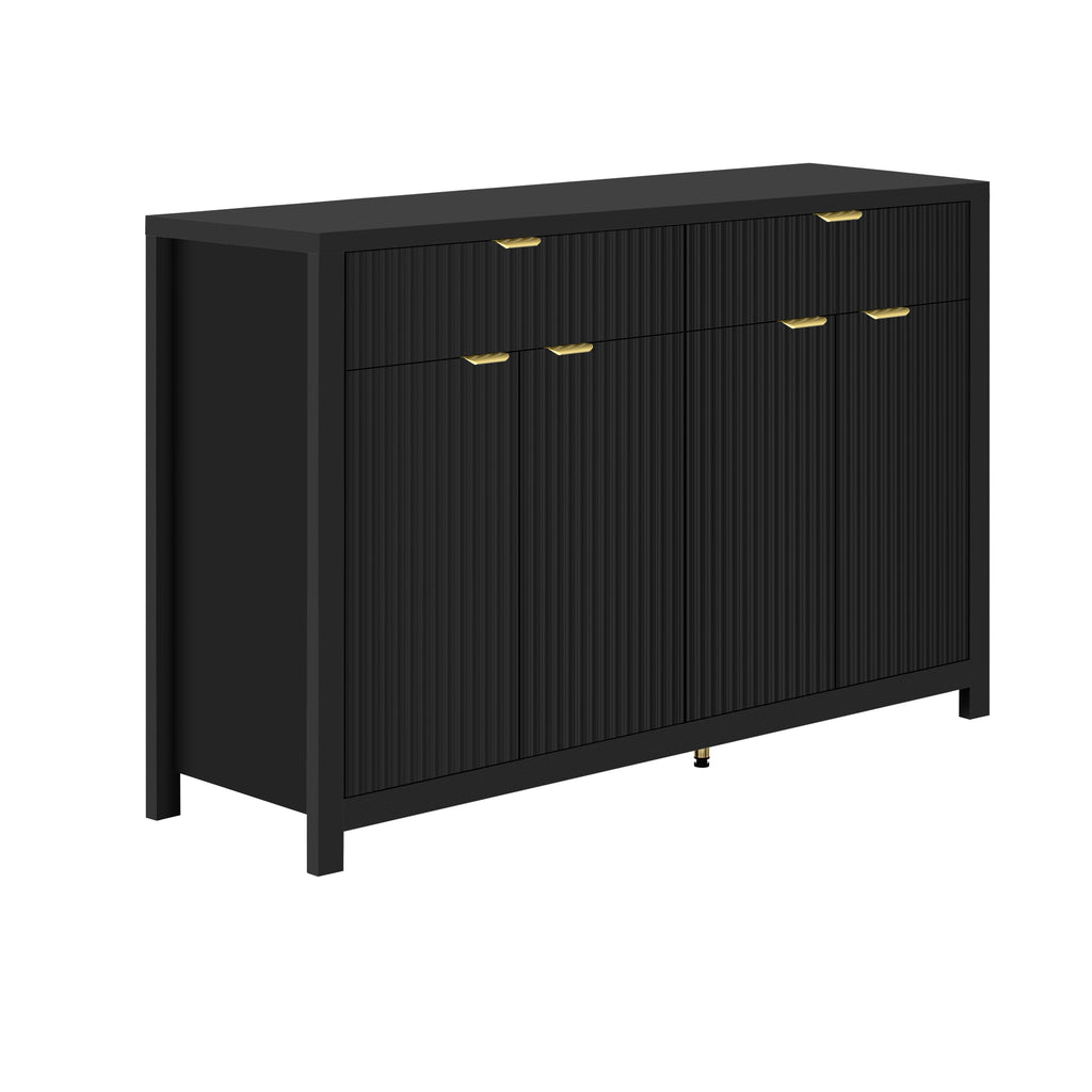 U_STYLE Modern 55.1'' Sideboard Buffet Cabinet with 2 Drawers & 4 Doors, Adjustable Shelves, Wave-Pattern Design, Aluminum Handles, Painted MDF, Scandinavian Storage for Dining Room, Living Room - Grand Goldman Shop