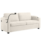 Beige Corduroy Sleeper Sofa Loveseat with Full Size Mattress, USB Ports, Cup Holders, Side Pockets, Phone Holder - Grand Goldman Shop