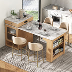 K&K 59.5'Kitchen Island with Extendable Dining Table, Kitchen Storage Table with Double-sided Storage, Kitchen Island with 2 Drawers, Power Outlet, Side Open Shelves, for Kitchen, Dining Room, Natural - Grand Goldman Shop