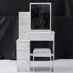 29.2' Small Space Left Bedside Cabinet Vanity Table + Cushioned Stool, Extra Large Right sliding mirror, Multi Layer High Capacity Storage, Practical Fashionable Dresser, EPA, GCC, UL Certificate - Grand Goldman Shop
