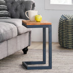 Small C-shaped End Table with Iron Base and Fir Wood Top, Black - Grand Goldman Shop