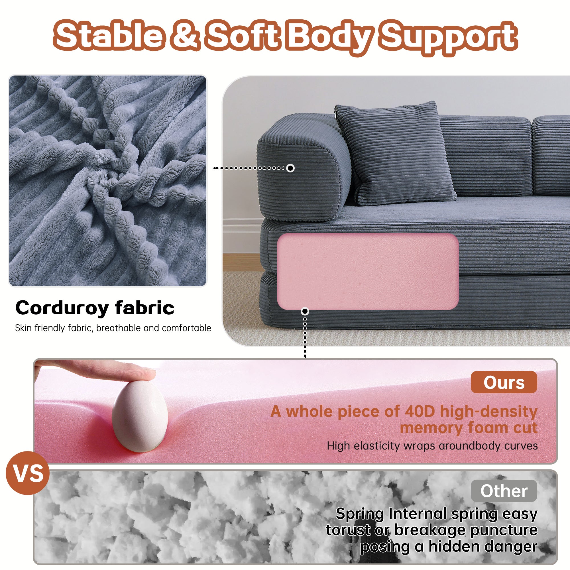 Floor Couch,Compressed Sofa,Convertible Floor Sofa Bed with Convertible Blanket Pillow,Enhanced frame stability,Comfy Couch Lounge Sleeper Bed,for Living Room Bedroom - Grand Goldman Shop