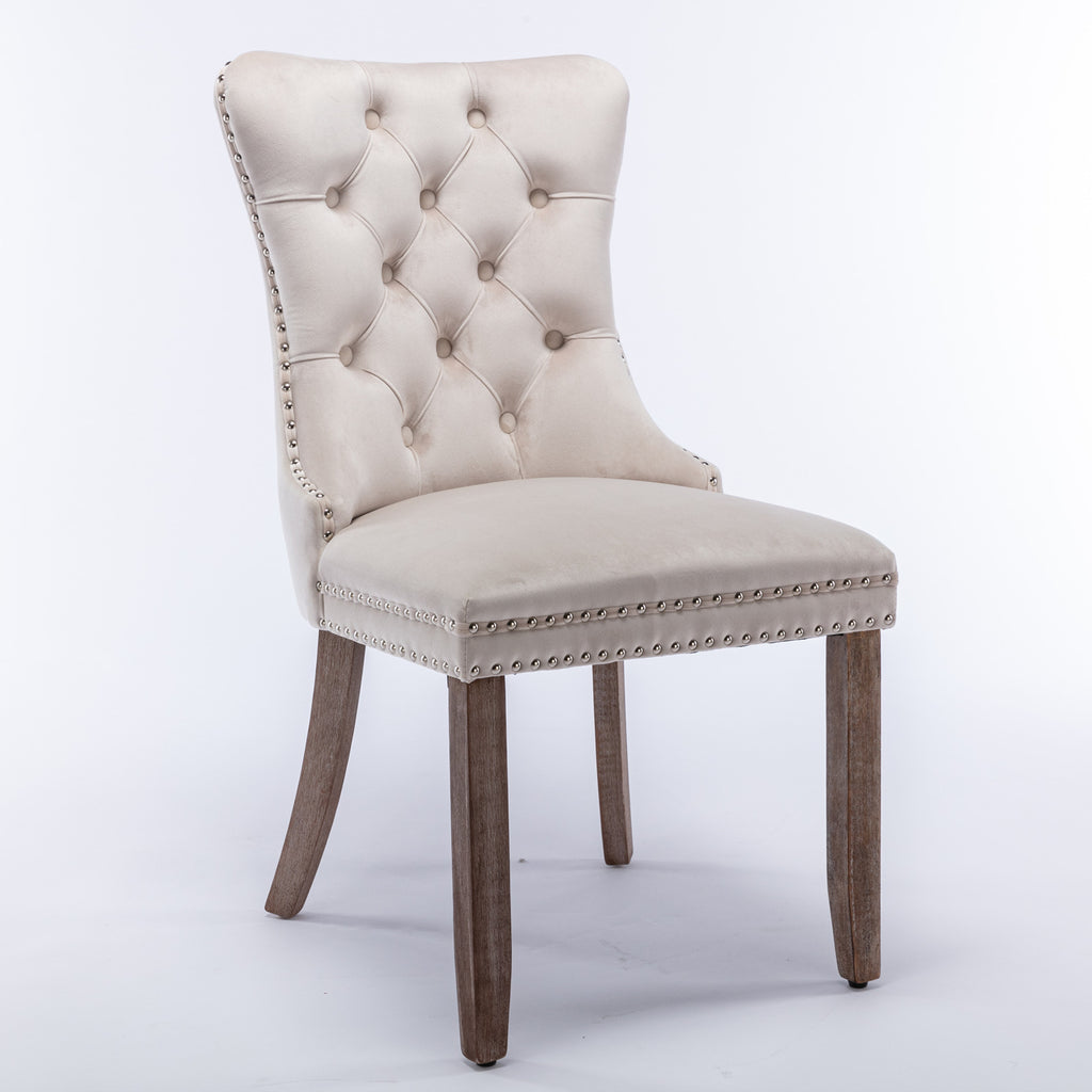 Nikki Collection Modern, High-end Tufted Solid Wood Contemporary Velvet Upholstered Dining Chair with Wood Legs Nailhead Trim 2-Pcs Set,Beige, SW2001BG - Grand Goldman Shop