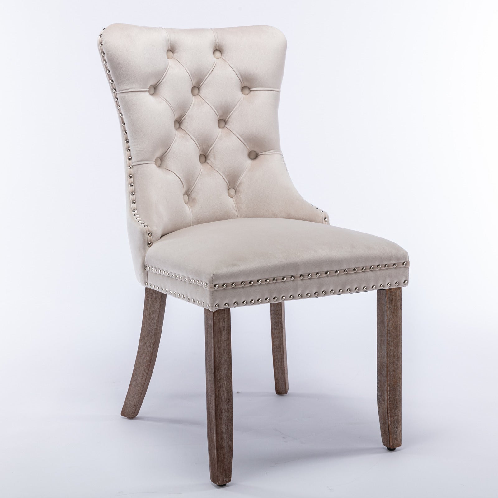 Nikki Collection Modern, High-end Tufted Solid Wood Contemporary Velvet Upholstered Dining Chair with Wood Legs Nailhead Trim 2-Pcs Set,Beige, SW2001BG - Grand Goldman Shop