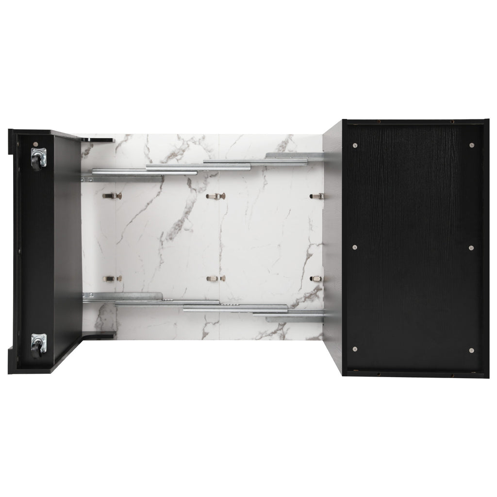 K&K 59.5' Kitchen Island with Extendable Dining Table, Kitchen Storage Table with Double-sided Storage, Kitchen Island with 2 Drawers, Power Outlet, Side Open Shelves, for Kitchen, Dining Room, Black - Grand Goldman Shop