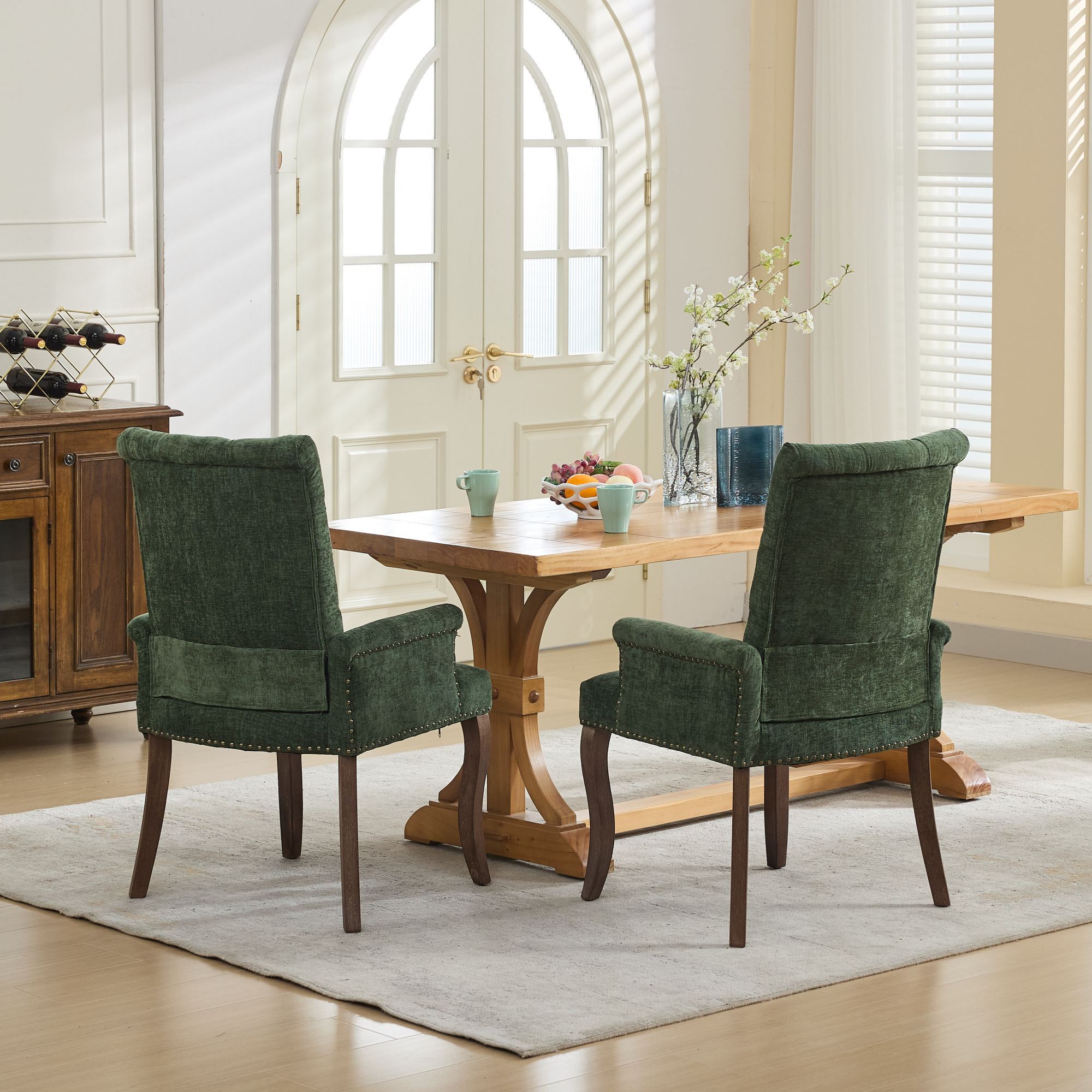 Upholstered Chenille Fabric Accent Dining Chair, Curved Solid Wood Legs, Elegant Tufted Club Dining Room Kitchen Room Arm Dining Chair, Single Pack,Olive Green,SW1895OL - Grand Goldman Shop
