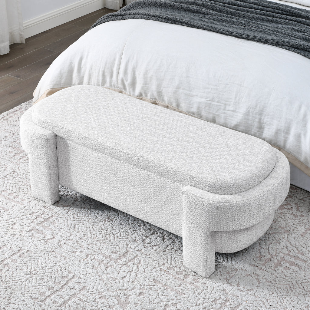 Linen Fabric Upholstered Bench with Large Storage Space for the Living Room, Entryway and Bedroom,White,( 51.5''x20.5''x17'' ) - Grand Goldman Shop
