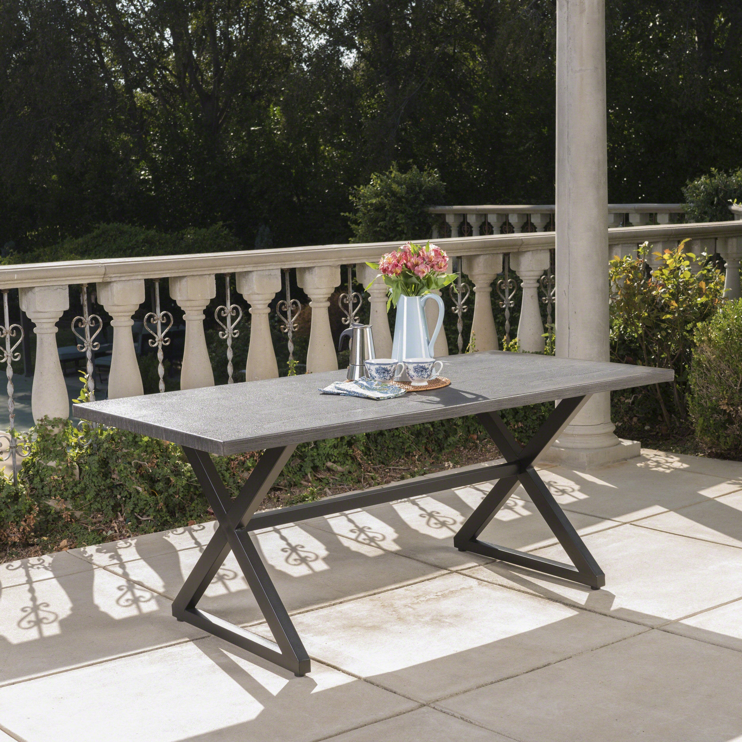 Rolando Outdoor Aluminum Dining Table with Steel Frame, Grey / Black - Grand Goldman Shop