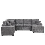 Modern Sectional Sofa Pull-out Sleeper with Storage Ottoman, USB Charging, Grey Tweed Chenille, 112.2' - Grand Goldman Shop