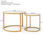 Set 2 Coffee Table Nesting White and gray top  Golden Frame Circular Round and Marble Pattern Wooden Tables, Living Room Bedroom Apartment Modern Industrial Simple Nightstand - Grand Goldman Shop