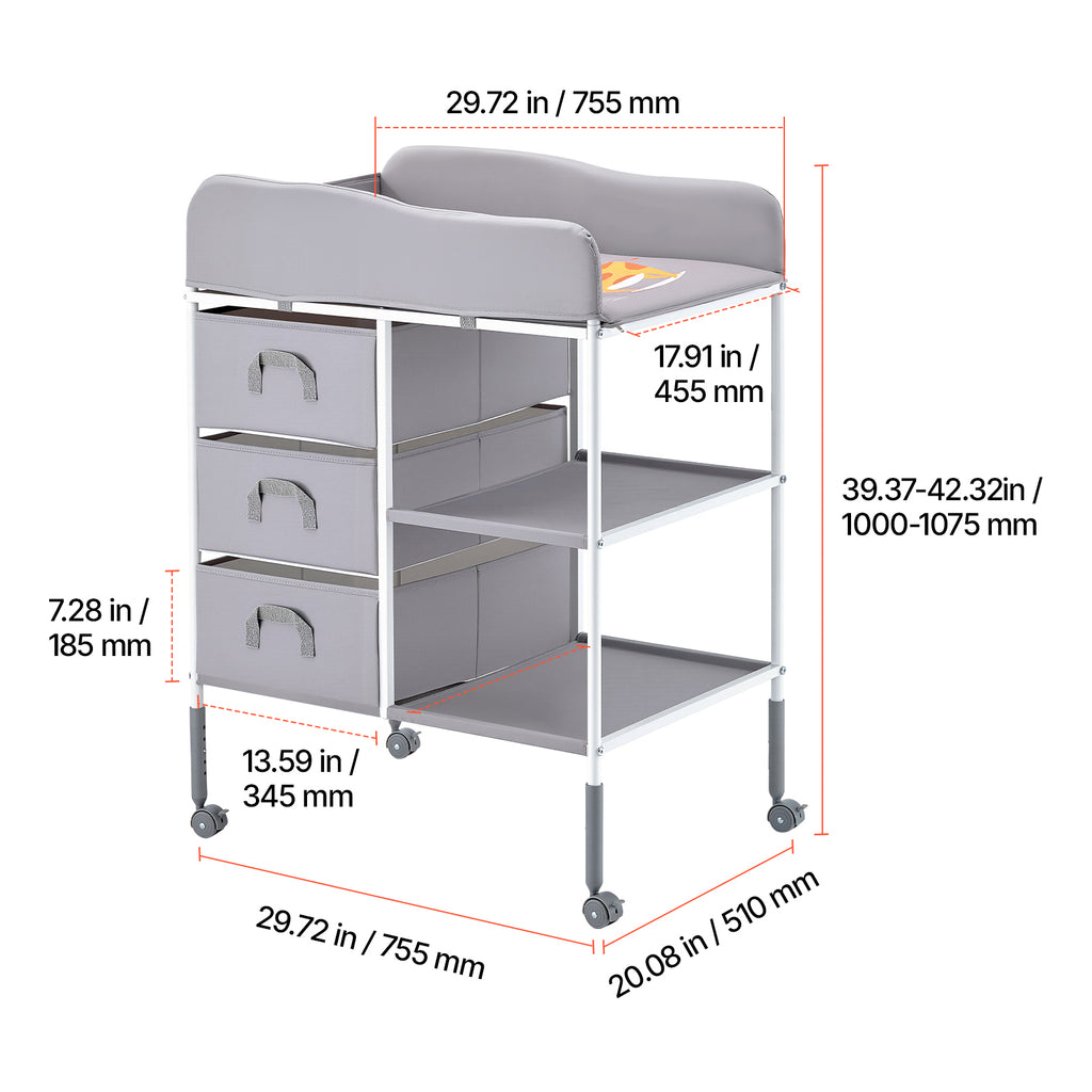 Baby Changing Table Portable Diaper Change Station with 3 Drawers & Wheels | Premium Home Decor - Grand Goldman