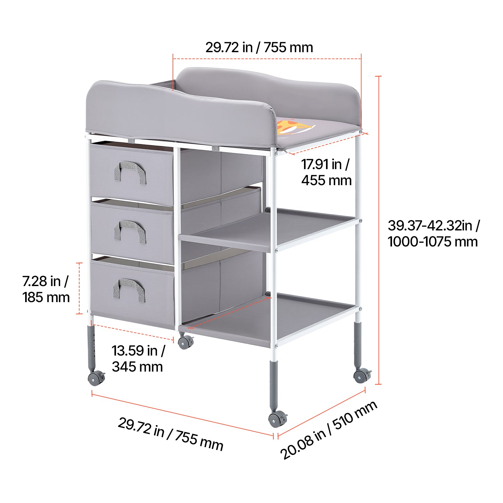 Baby Changing Table Portable Diaper Change Station with 3 Drawers & Wheels | Premium Home Decor - Grand Goldman