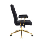 Textured Boucle Fabric Black and Gold Office Chair, Modern Height Adjustable Desk Chair with Padded Arms - Grand Goldman
