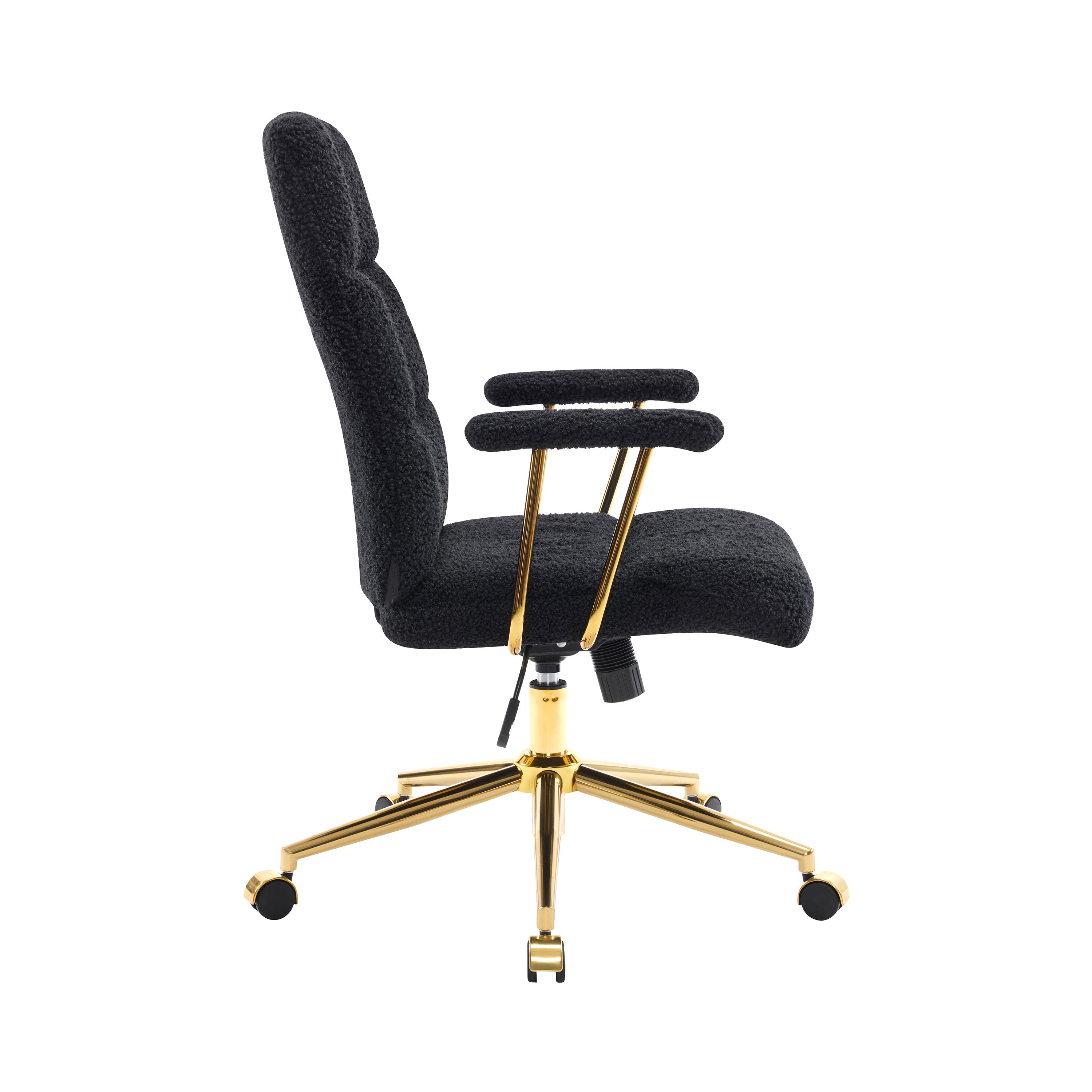 Textured Boucle Fabric Black and Gold Office Chair, Modern Height Adjustable Desk Chair with Padded Arms - Grand Goldman