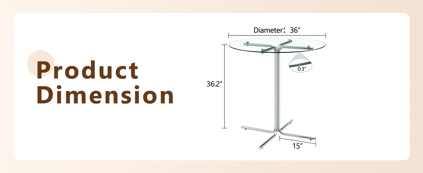 Round glass bar high table, 36 inch round bar table, tempered glass tabletop, sturdy silver chrome plated four column support, suitable for transparent round bar tables in small spaces, kitchens - Grand Goldman Shop