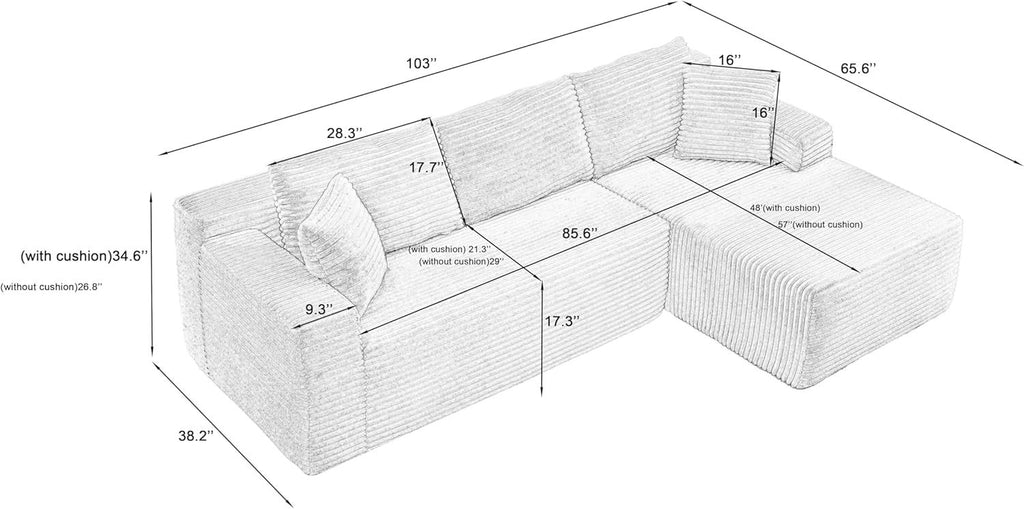 L-Shaped Cloud Sectional Sofa with Deep Seat,No Assembly Required,Modular Couches Sleeper for Living Room,Bedroom,Apartment,Black - Grand Goldman Shop