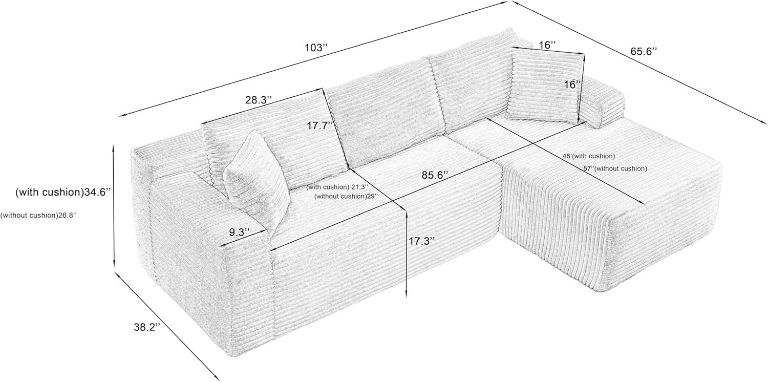 L-Shaped Cloud Sectional Sofa with Deep Seat,No Assembly Required,Modular Couches Sleeper for Living Room,Bedroom,Apartment,Black - Grand Goldman Shop