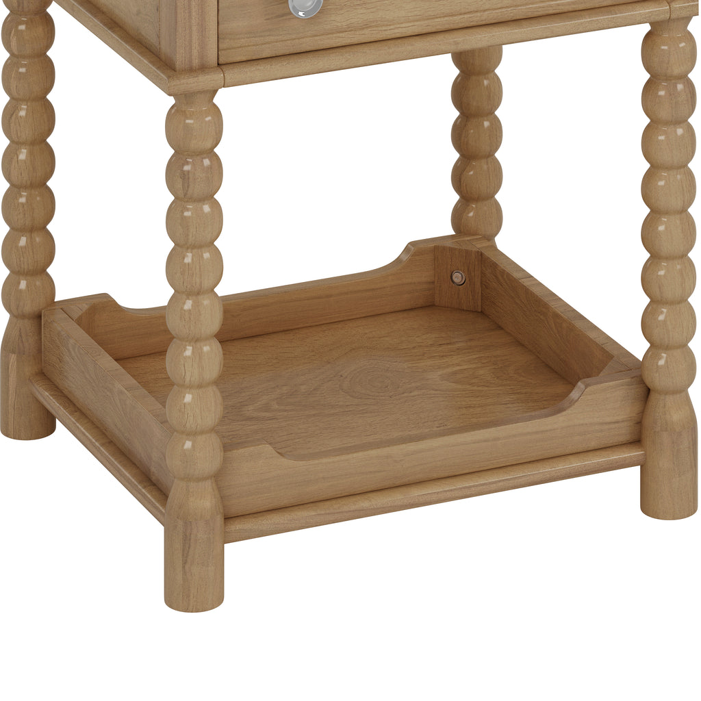 Retro Style Nightstand with Drawer and Open Shelf for Bedroom, Bedside Table with Turned Legs and Metal Handle,Natural - Grand Goldman Shop